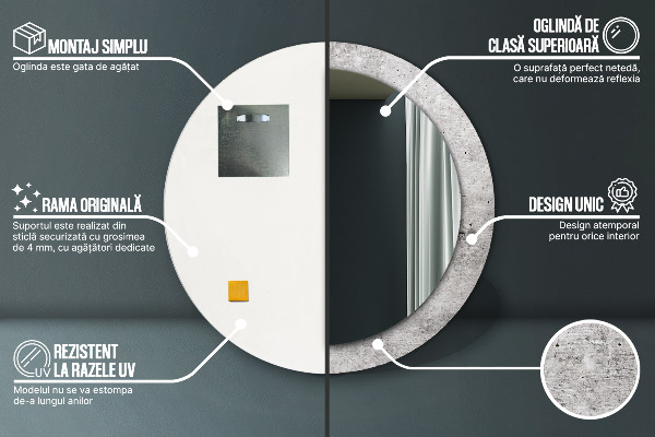 Kulaté zrcadlo rám s potiskem Šedý beton