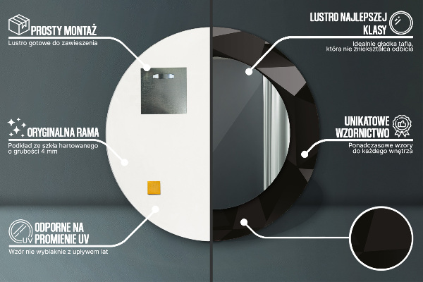Kulaté zrcadlo rám s potiskem Abstraktní černá