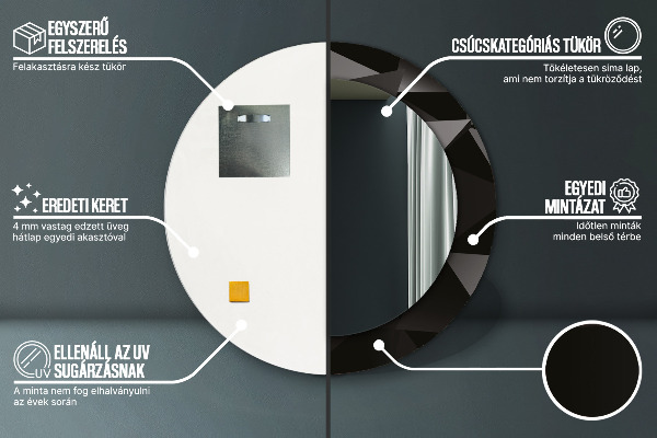 Kulaté zrcadlo rám s potiskem Abstraktní černá