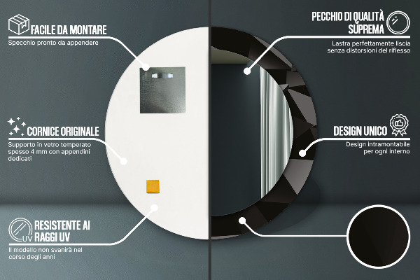 Kulaté zrcadlo rám s potiskem Abstraktní černá