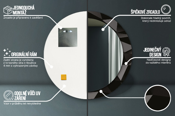 Kulaté zrcadlo rám s potiskem Abstraktní černá