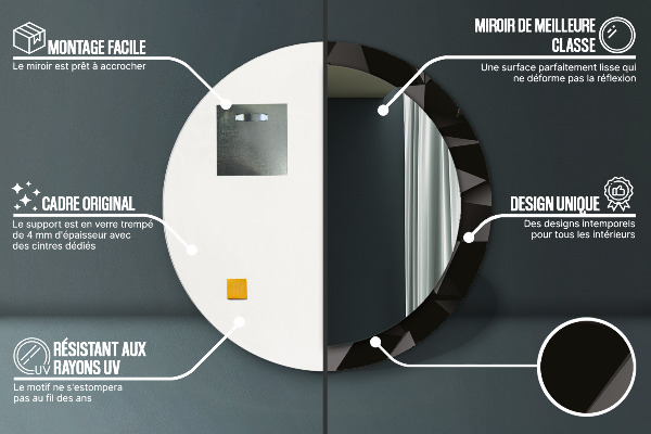 Kulaté zrcadlo rám s potiskem Abstraktní černá