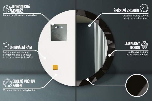 Kulaté zrcadlo rám s potiskem Abstraktní černá