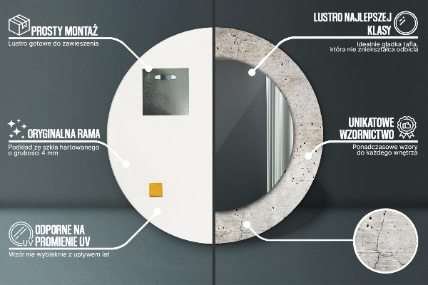 Kulaté zrcadlo rám s potiskem Šedý beton