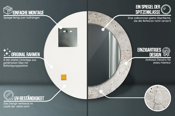 Kulaté zrcadlo rám s potiskem Šedý beton