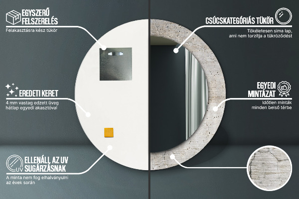 Kulaté zrcadlo rám s potiskem Šedý beton