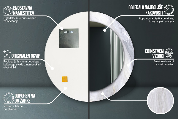 Kulaté zrcadlo rám s potiskem Abstraktní mramor