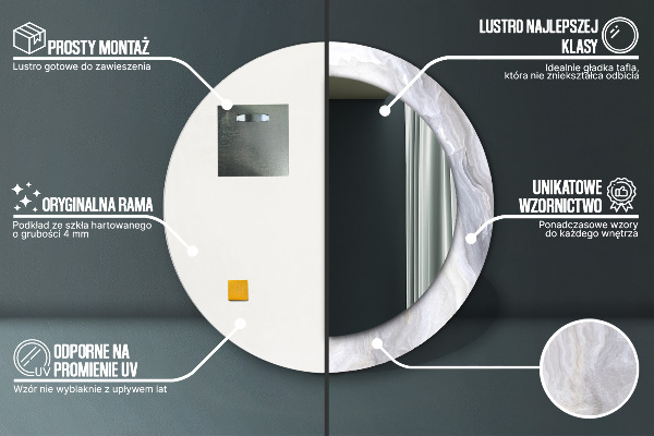 Kulaté zrcadlo rám s potiskem Abstraktní mramor