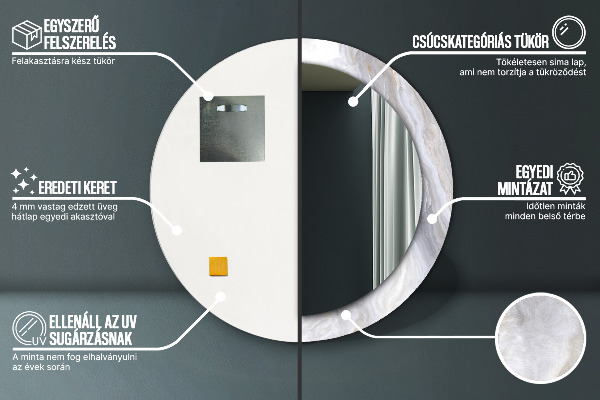 Kulaté zrcadlo rám s potiskem Abstraktní mramor