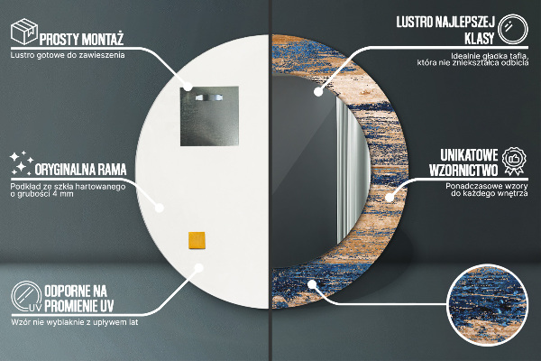 Kulaté zrcadlo rám s potiskem Abstraktní dřevo