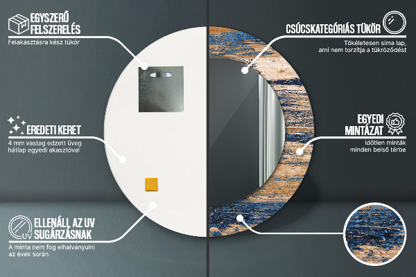 Kulaté zrcadlo rám s potiskem Abstraktní dřevo