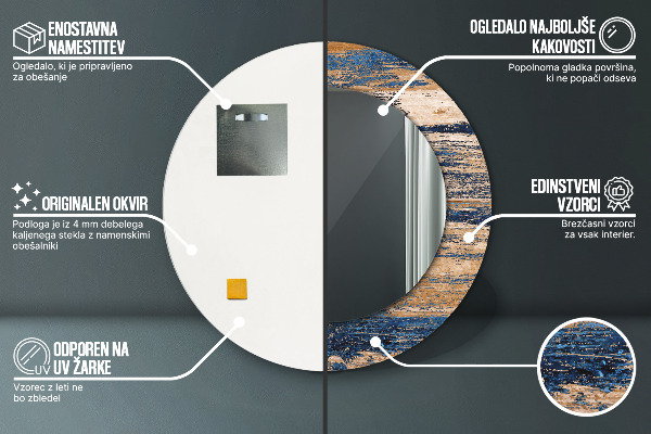 Kulaté zrcadlo rám s potiskem Abstraktní dřevo