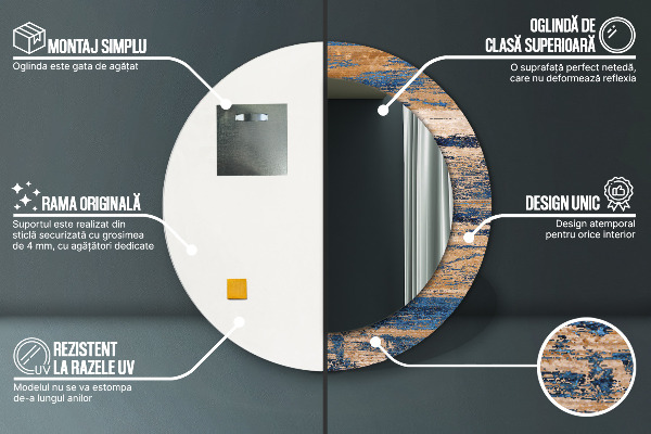 Kulaté zrcadlo rám s potiskem Abstraktní dřevo