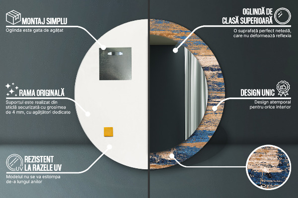 Kulaté zrcadlo rám s potiskem Abstraktní dřevo