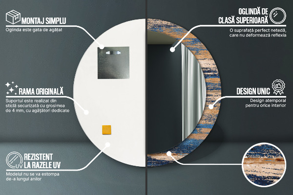 Kulaté zrcadlo rám s potiskem Abstraktní dřevo