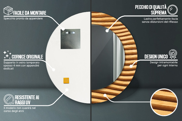 Kulaté dekorační zrcadlo Dřevěná vlna