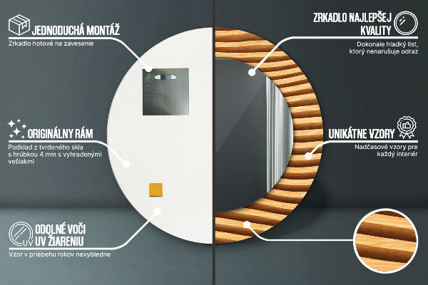 Kulaté dekorační zrcadlo Dřevěná vlna