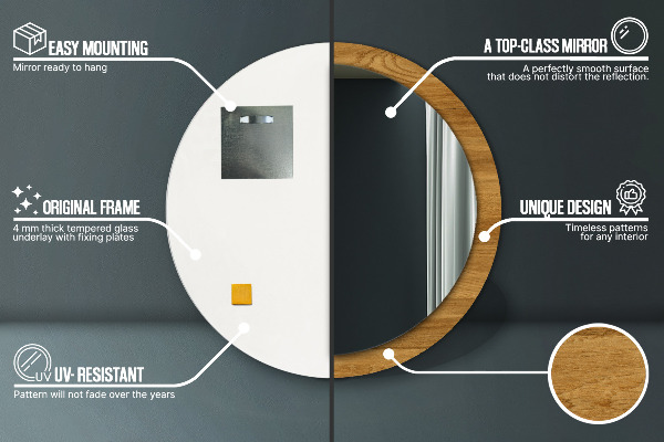 Kulaté dekorační zrcadlo Rustikální dub