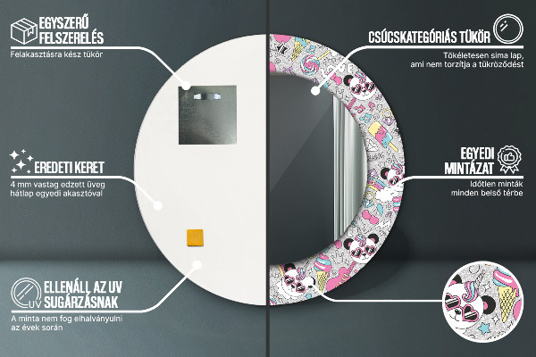 Kulaté dekorační zrcadlo Panda Unicorn