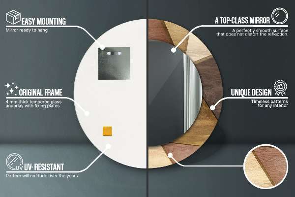 Kulaté dekorační zrcadlo Geometrické 3d dřevo