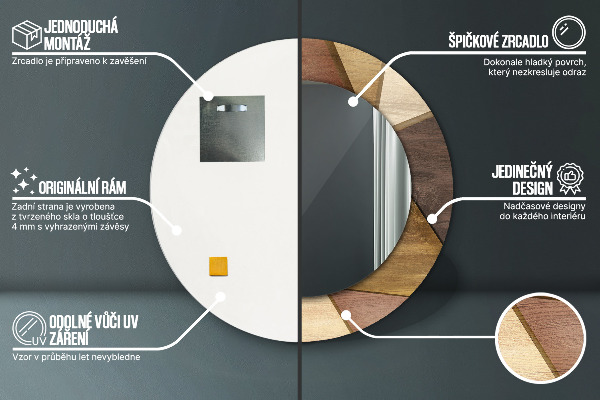 Kulaté dekorační zrcadlo Geometrické 3d dřevo