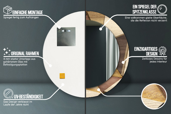 Kulaté dekorační zrcadlo Geometrické 3d dřevo