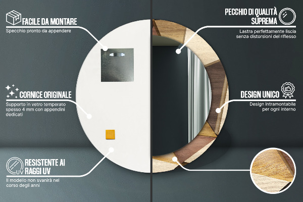 Kulaté dekorační zrcadlo Geometrické 3d dřevo
