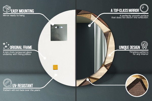 Kulaté dekorační zrcadlo Geometrické 3d dřevo