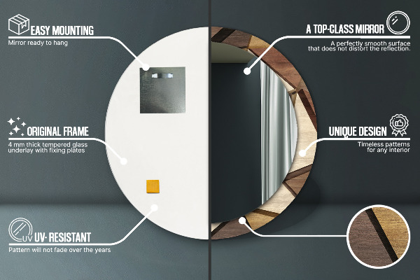 Kulaté dekorační zrcadlo Geometrické 3d dřevo