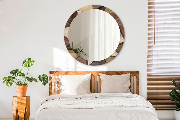 Kulaté dekorační zrcadlo Geometrické 3d dřevo