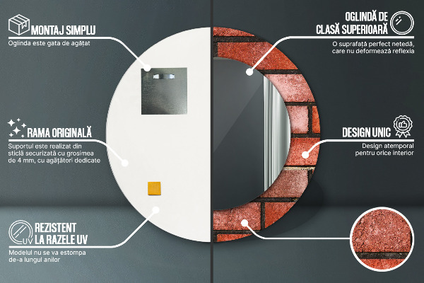 Kulaté zrcadlo s potiskem červená cihla