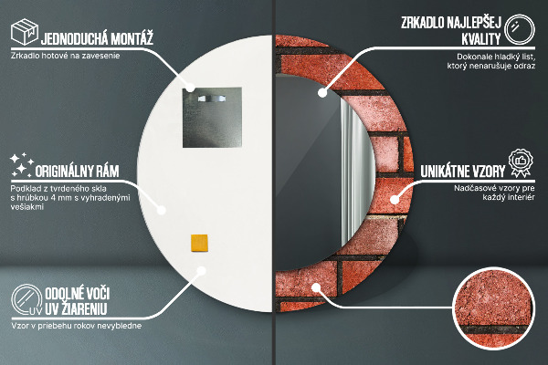 Kulaté zrcadlo s potiskem červená cihla