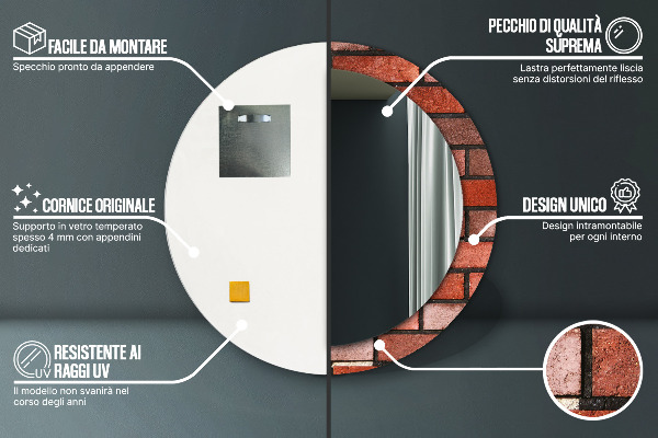Kulaté zrcadlo s potiskem červená cihla