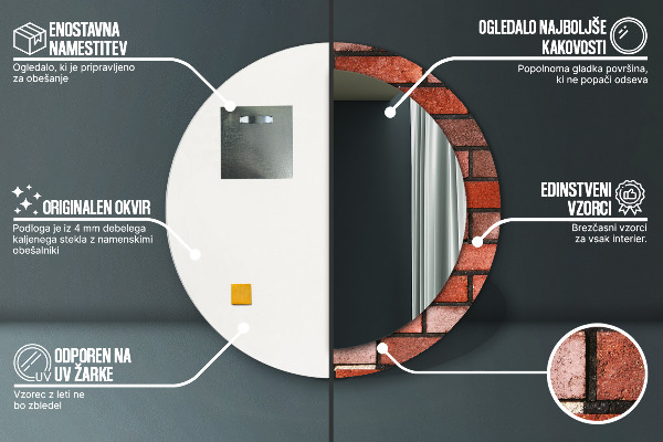 Kulaté zrcadlo s potiskem červená cihla