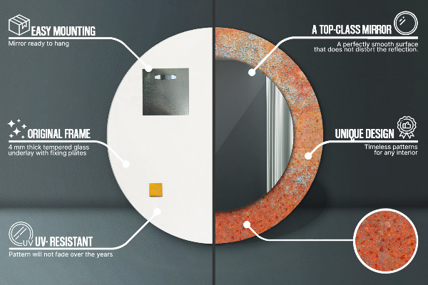 Kulaté zrcadlo s potiskem Rezavý kov