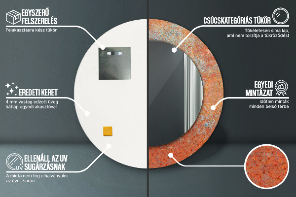 Kulaté zrcadlo s potiskem Rezavý kov