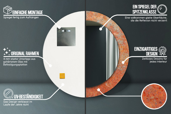 Kulaté zrcadlo s potiskem Rezavý kov