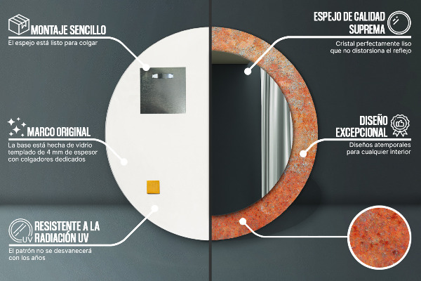 Kulaté zrcadlo s potiskem Rezavý kov