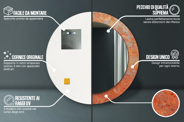 Kulaté zrcadlo s potiskem Rezavý kov