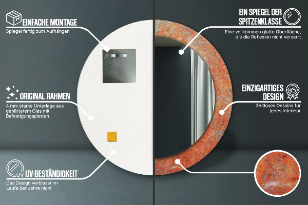 Kulaté zrcadlo s potiskem Rezavý kov