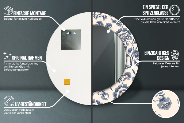 Kulaté dekorační zrcadlo na zeď Květinový vzor