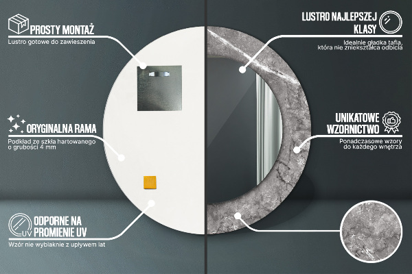 Kulaté zrcadlo rám s potiskem Rustikální mramor