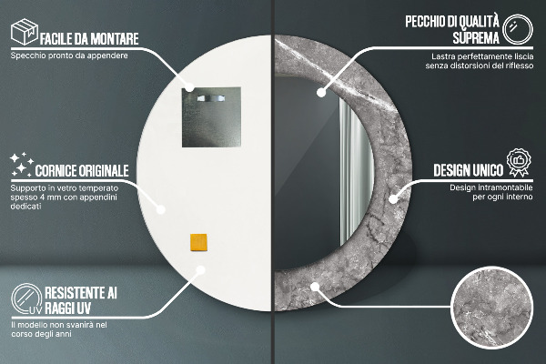 Kulaté zrcadlo rám s potiskem Rustikální mramor