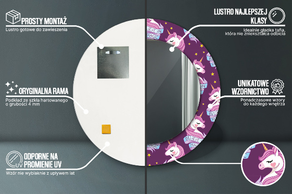 Kulaté dekorační zrcadlo na zeď Jednorožčí hvězdy