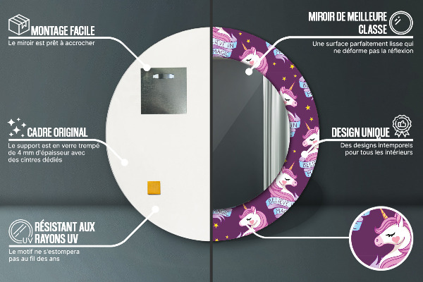 Kulaté dekorační zrcadlo na zeď Jednorožčí hvězdy