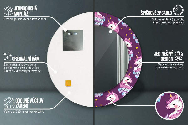 Kulaté dekorační zrcadlo na zeď Jednorožčí hvězdy