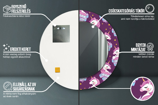 Kulaté dekorační zrcadlo na zeď Jednorožčí hvězdy