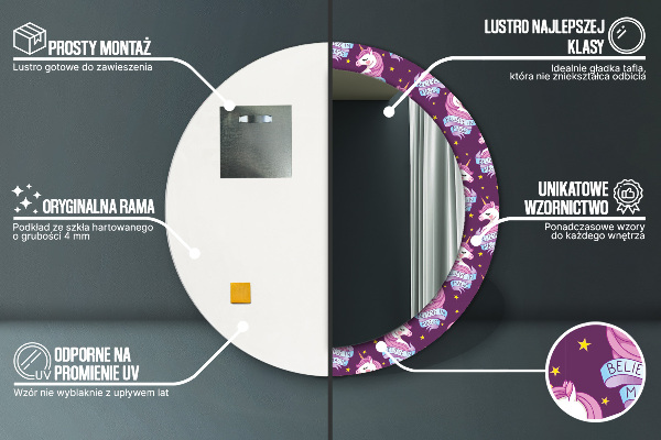 Kulaté dekorační zrcadlo na zeď Jednorožčí hvězdy