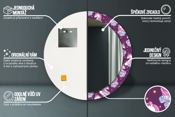 Kulaté dekorační zrcadlo na zeď Jednorožčí hvězdy