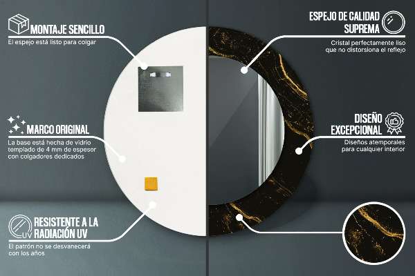 Kulaté zrcadlo s potiskem Černý mramor